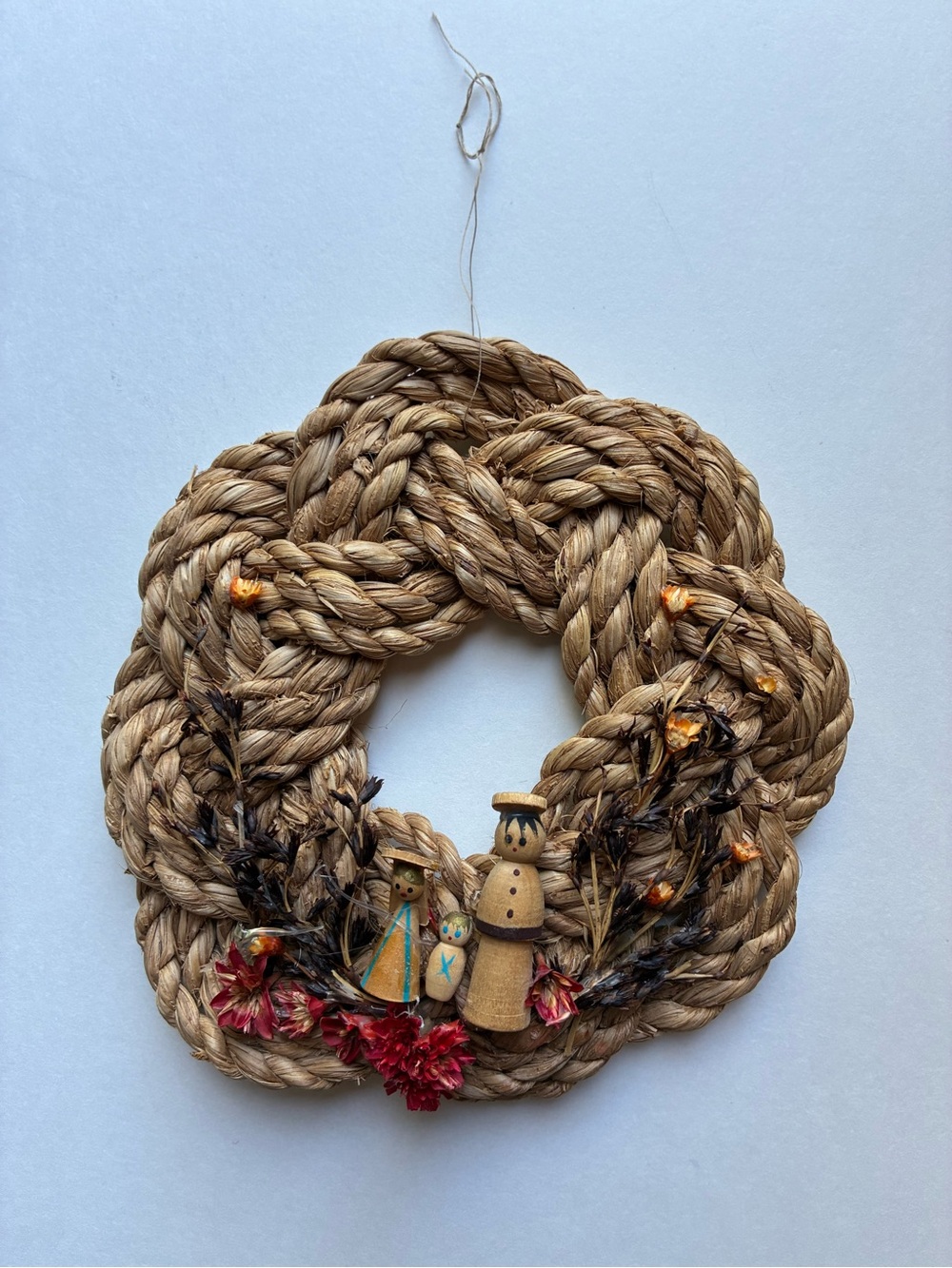 Vintage Handcrafted Natural Rope Wreath Christmas Ornament